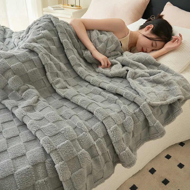 Waffle plush warm blanket